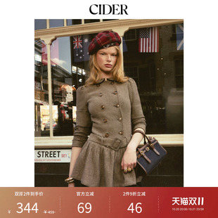 CIDER2026秋季新品毛呢娃娃领方扣腰带长袖连衣裙115711201