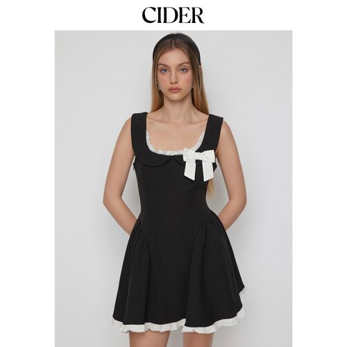 CIDER彼得潘翻领蝴蝶结荷叶边A字迷你连衣裙115469489