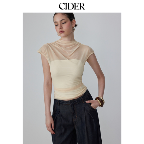 CIDER2026夏季新品镂空高领无袖垂褶上衣115365842