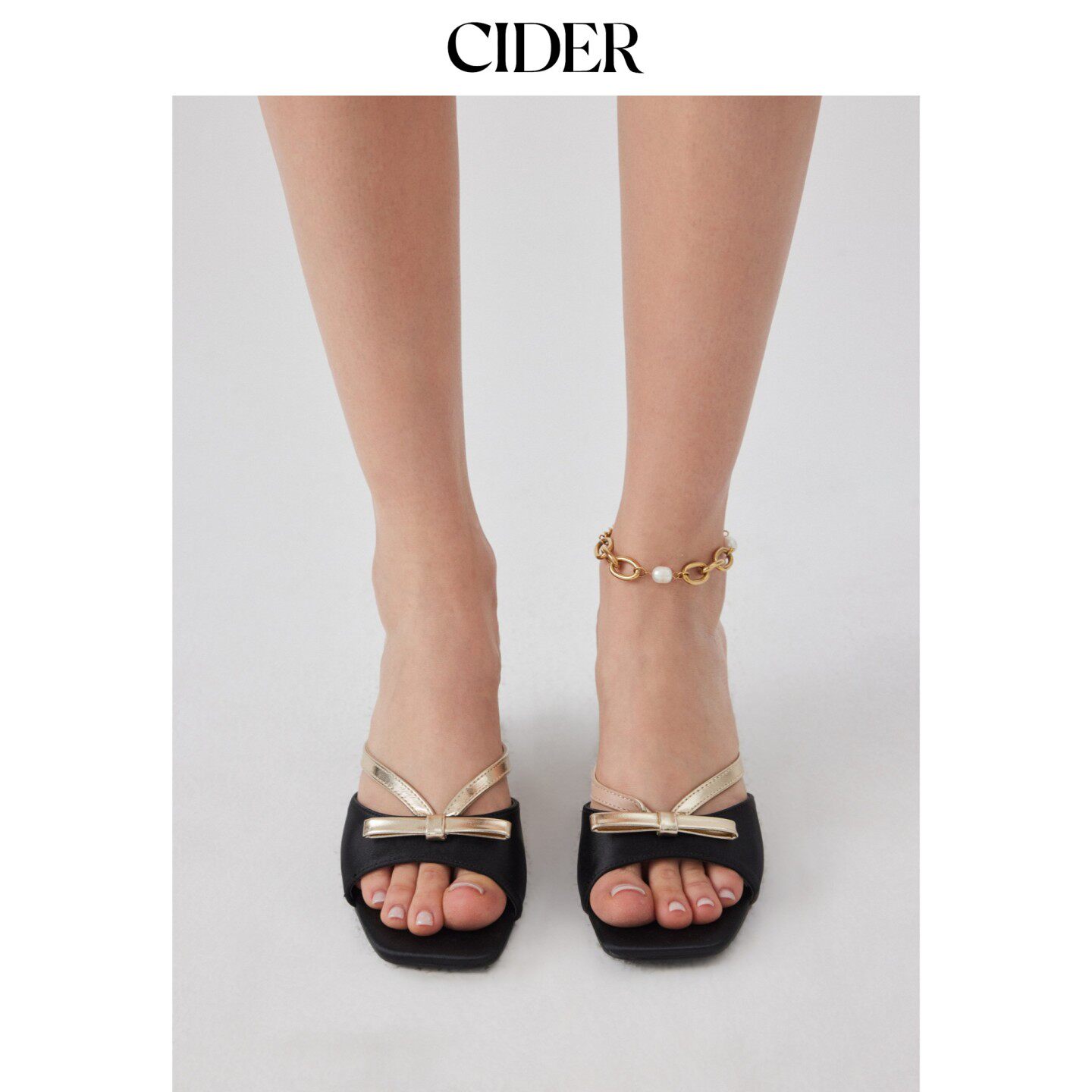 CIDER2026早秋季新品方头蝴蝶结装饰高跟凉鞋115129413图片