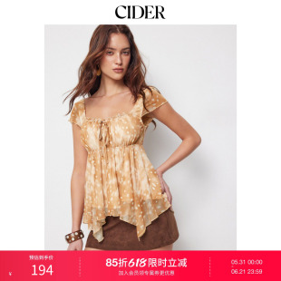 CIDER2026春季新品网纱方领波点抽绳裙摆短款上衣115284949