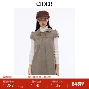 CIDER彼得潘翻领美式复古格子纽扣迷你短袖针织连衣裙114967589