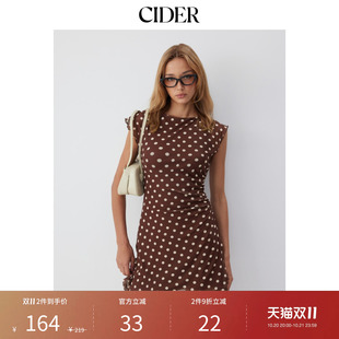 CIDER秋季新品网眼波点短袖褶皱A字迷你连衣裙115465076