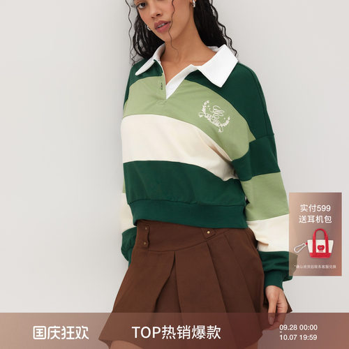 CIDER2025春秋新品女装棉条纹刺绣卫衣 112211071