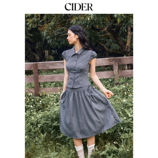 【明星同款】CIDER格纹短袖上衣与低腰半身裙学院风套装115151974