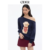 CIDER针织不对称领口小狗印花上衣114987703