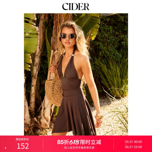 CIDER2026春季新品高弹挂脖不对称喇叭迷你连衣裙115227350