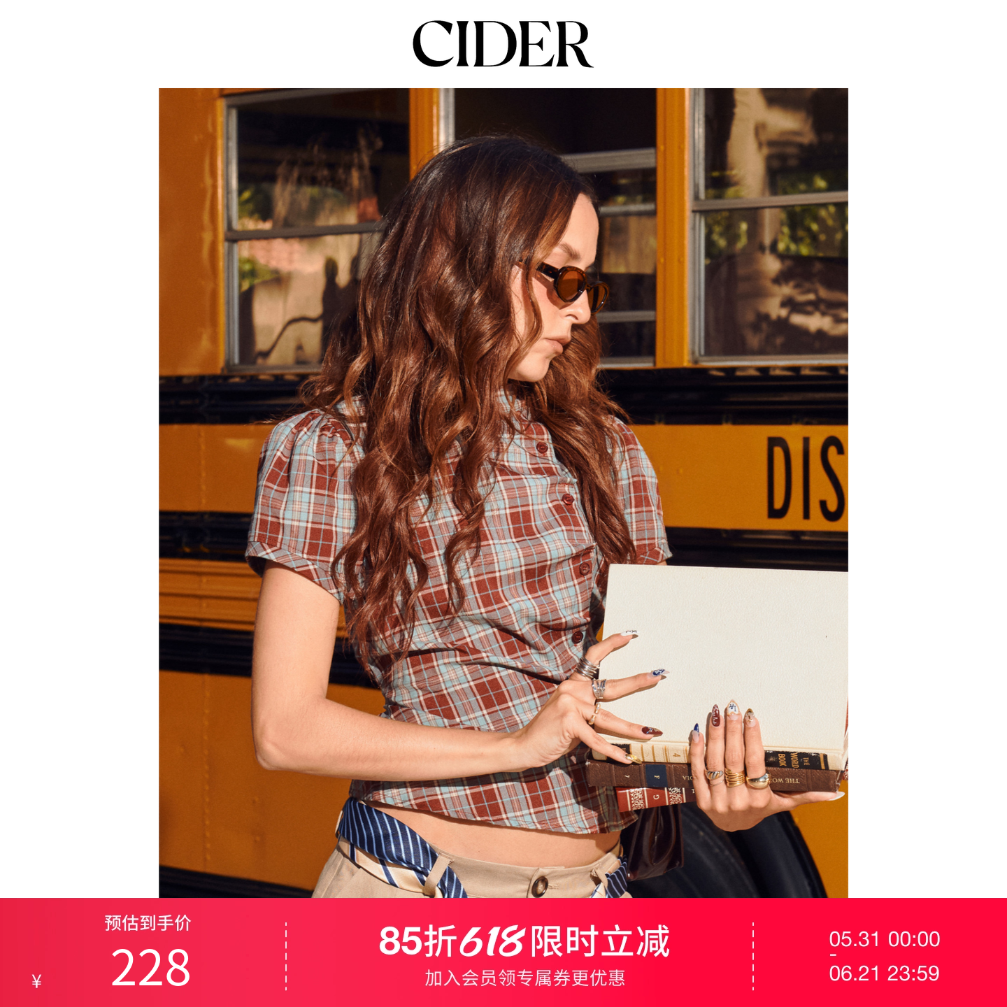 CIDER格纹上衣美式复古衬衫短袖女装114775917