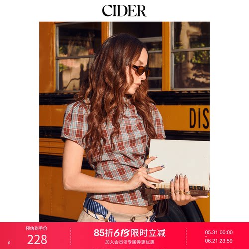 CIDER格纹上衣美式复古衬衫短袖女装114775917