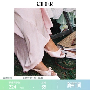 蝴蝶结缎面尖头高跟凉鞋 CIDER正品 110566323 明星同款