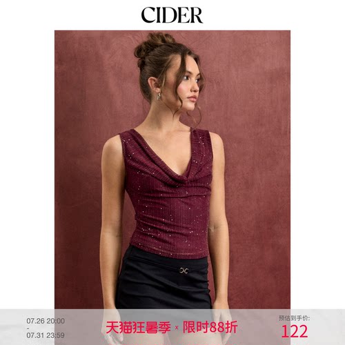 CIDERchic风水钻荡领褶皱抹胸上衣115070575