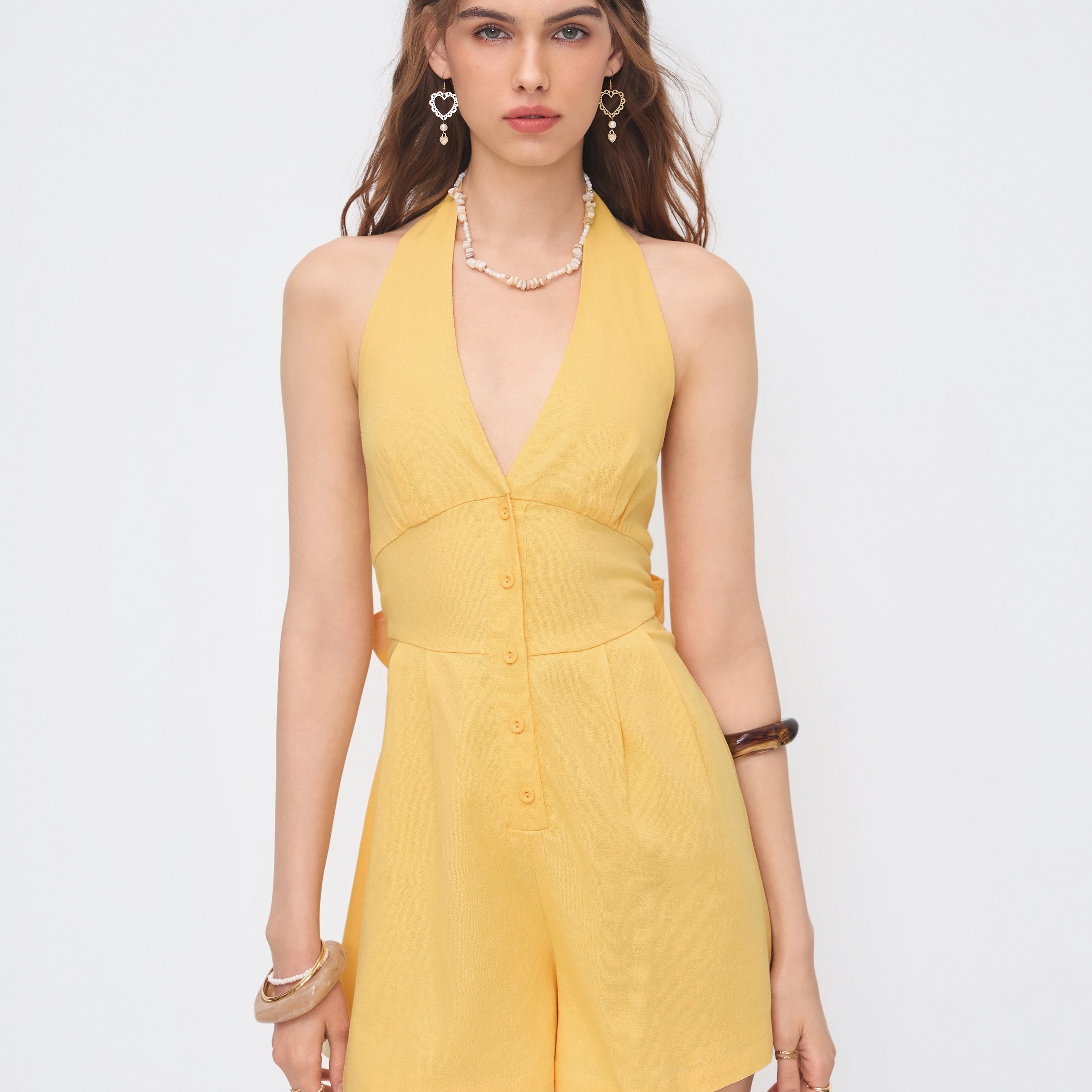 CIDER 时尚连身裤亚麻V领纽扣蝴蝶结露背连身裤114651037,女装/女士精品,连体衣/裤,淘宝优惠券,粉丝福利购,淘宝优惠卷