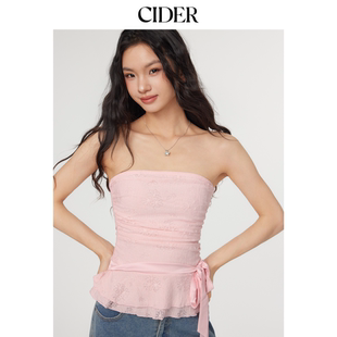 CIDER蕾丝抹胸背心荷叶边蝴蝶结抽褶抹胸上衣114510780