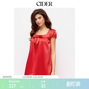 CIDER方领蝴蝶结荷叶袖 宽松娃娃迷你裙115141196