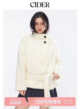 【明星同款】CIDER春秋新品女装仿羊毛翻领长袖束腰外套114937166