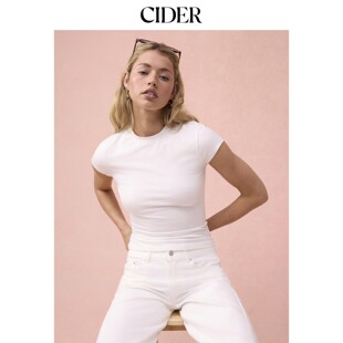 CIDER2026春季 棉混纺高弹圆领短袖 短款 T恤115250372 新品