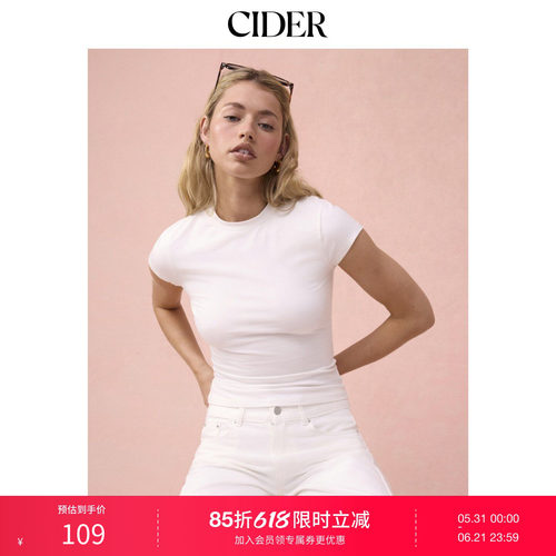 CIDER2026春季新品棉混纺高弹圆领短袖短款T恤115250372