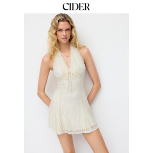 CIDER2026夏季新品蕾丝挂脖V领蝴蝶结A字迷你连衣裙115527974