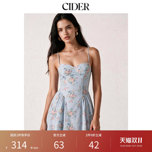 CIDER2026秋季新品碎花心形领高腰束腰A字迷你连衣裙115690035