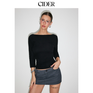 CIDER棉混纺船领中袖 上衣115127856 短款