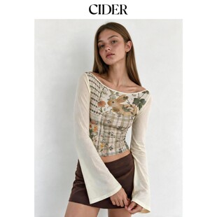 CIDER2026秋季新品透视兔印花拼接船领喇叭袖上衣115805504
