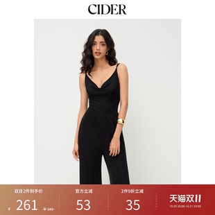 CIDER荡领金属链露背褶皱阔腿连体裤114611910