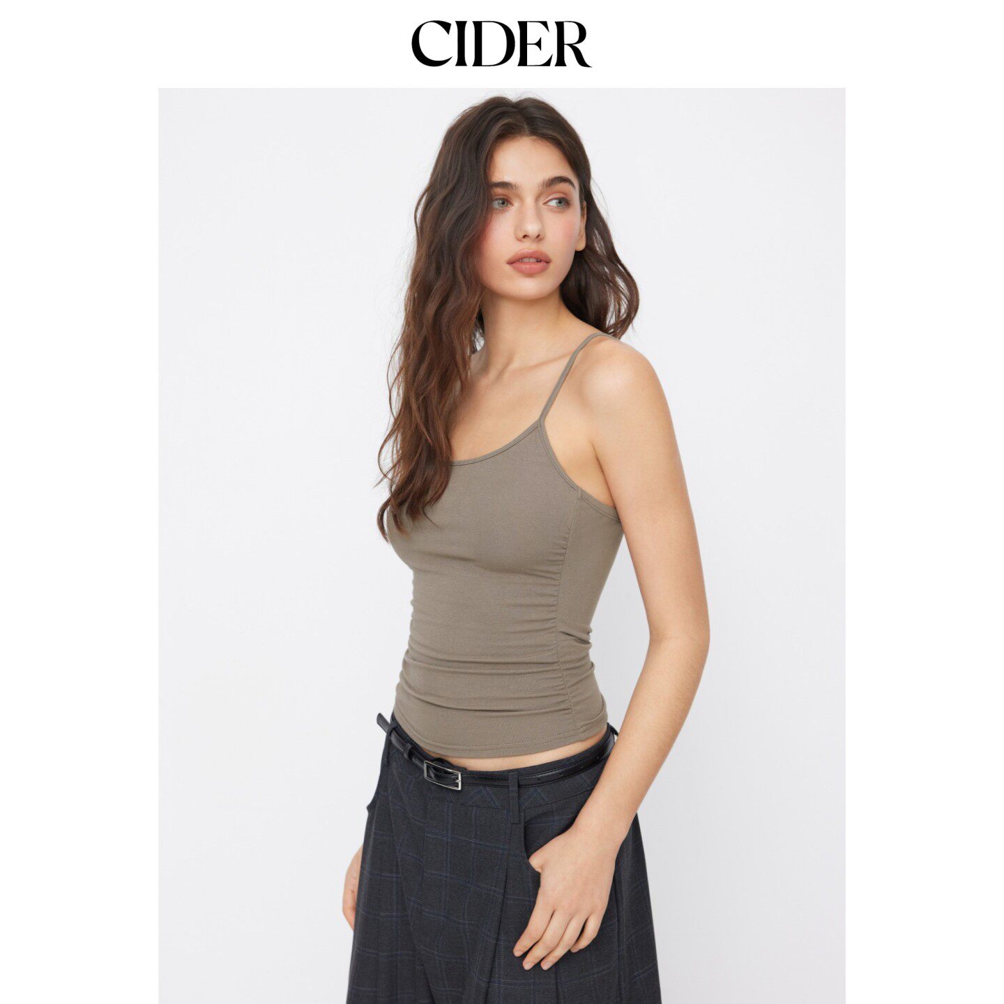 CIDER2026早秋穿搭U领褶皱吊带上衣114923308图片