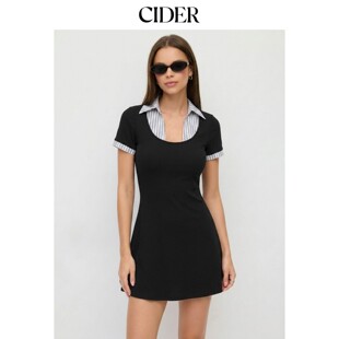 CIDER2026夏季新品棉混纺条纹撞色短袖紧身迷你连衣裙115520063