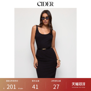 CIDER2026秋季新品肌理圆领金属装饰修身中长连衣裙115617042