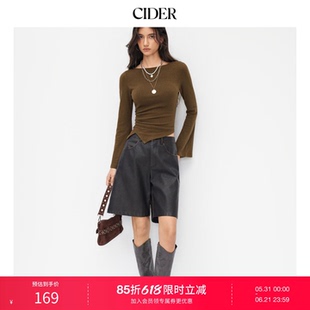 CIDER春秋女装棉船领金属装饰不对称褶边上衣114849198