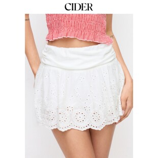 刺绣中腰A字迷你半身裙115280624 棉质英式 CIDER2026春季 新品