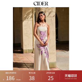 CIDER2026早秋穿搭碎花露背雪纺抹胸鱼尾长连衣裙115396307