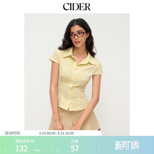 CIDERmiu系全棉格子衬衫 114594915 夏polo领格纹纽扣衬衣小衫