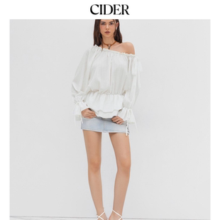 衬衫 114442675 长袖 斜领露肩灯笼袖 明星同款 CIDER正品
