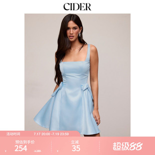 CIDER2026春季新品缎面方领蝴蝶结蓬蓬迷你连衣裙115385839