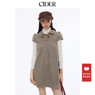 CIDER彼得潘娃娃领美式复古格子短袖针织波点连衣裙114967589