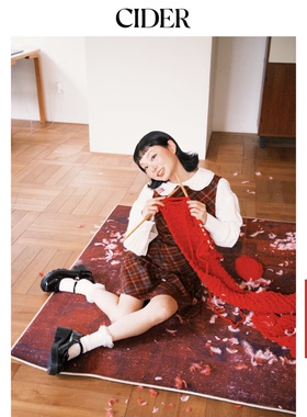 【明星同款】CIDER新年穿搭格纹格子美式复古红色连衣裙114054255