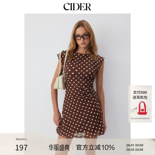 CIDER2026夏季新品网眼波点短袖褶皱A字迷你连衣裙115465076