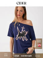 CIDER2026 Early Autumn Outfit: Cat Print asymmetrical collar short-sleeved short T-shirt 115051349 thumbnail 3