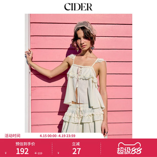 【音乐节穿搭】CIDER2026春季新品蕾丝荷叶袖吊带上衣115214976