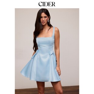 CIDER2026春季新品缎面方领蝴蝶结蓬蓬迷你连衣裙115385839