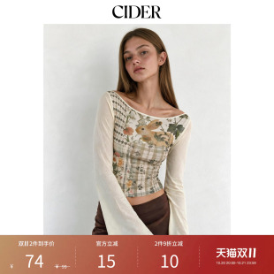 CIDER2026秋季新品透视兔印花拼接船领喇叭袖上衣115805504