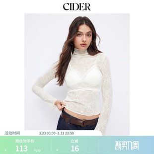 CIDERmiu系蕾丝高领长袖 荷叶边上衣114975035