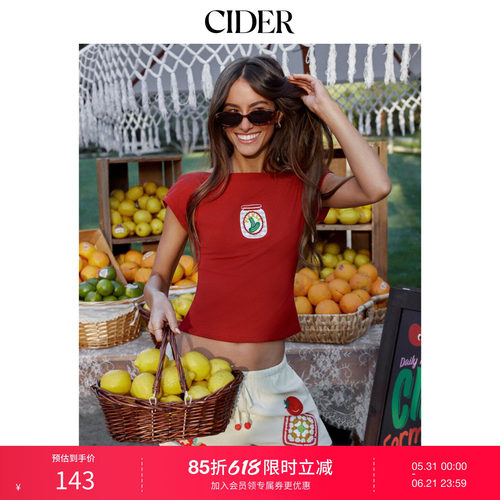CIDER2026春季新品棉质混纺船领水果贴布短袖短款T恤115326560