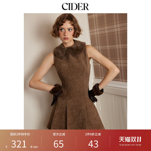CIDER2026秋季新品提花仿皮草娃娃领百褶迷你连衣裙115724102