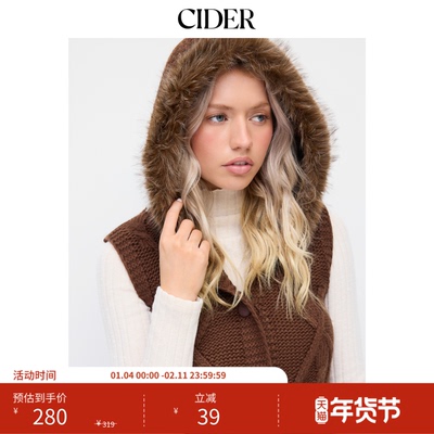 CIDER针织连帽仿皮草纽扣毛衣背心115034013