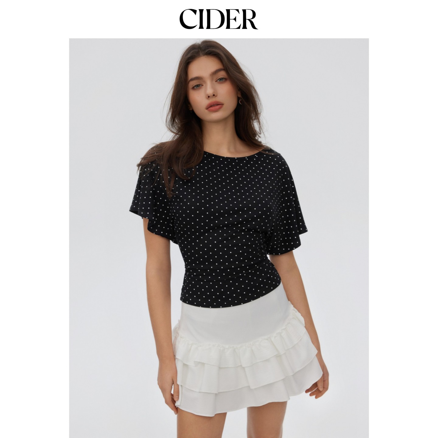 CIDER2026早秋穿搭船领波点蝙蝠袖宽松T恤115214582图片