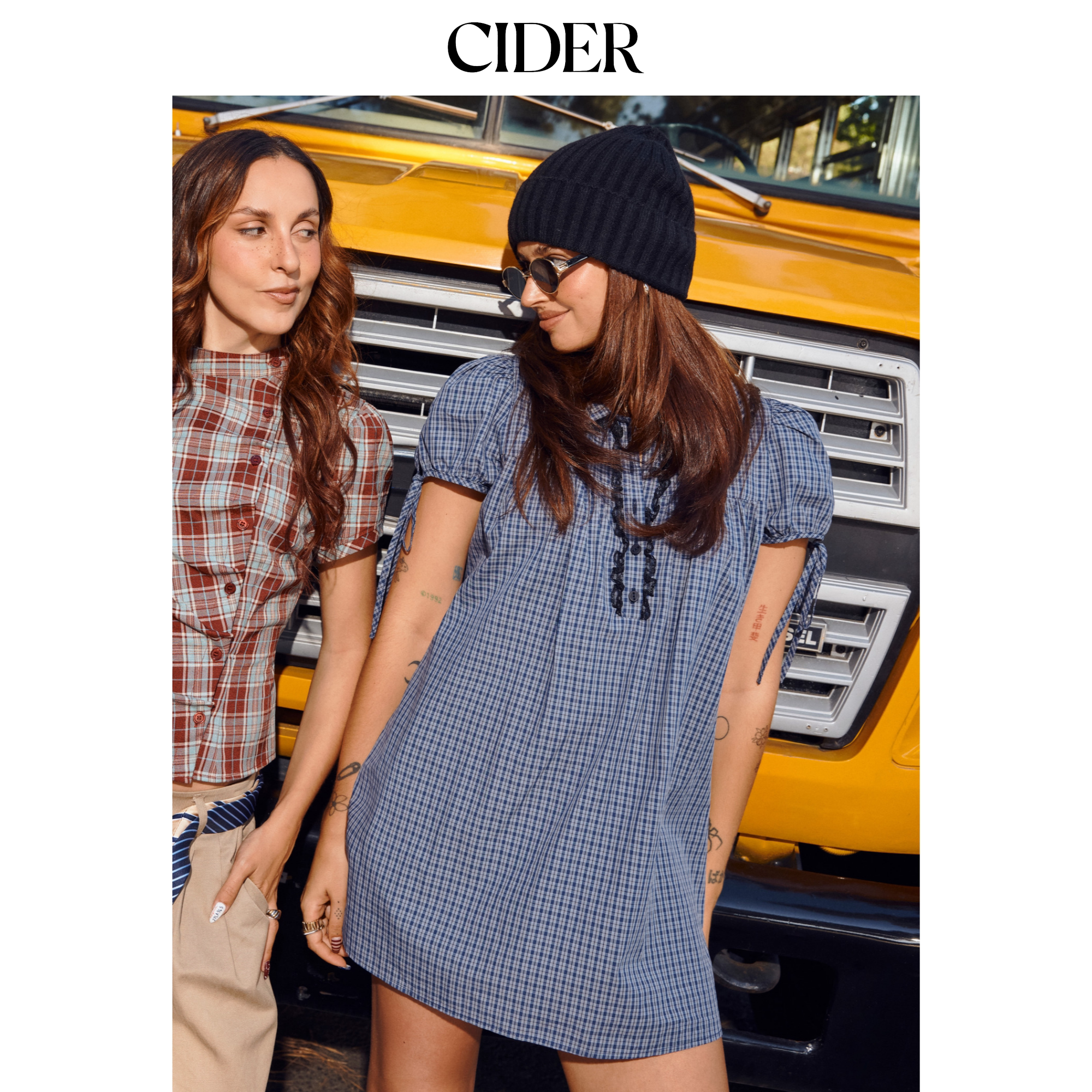 CIDER娃娃领棉彼得潘领娃娃裙甜美格纹迷你连衣女装裙14747335 - CIDER旗舰店