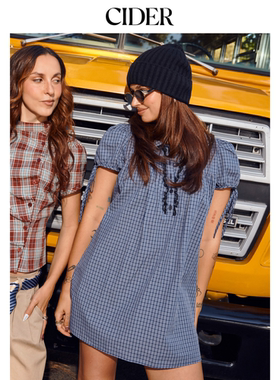 CIDER娃娃领棉彼得潘领娃娃裙甜美格纹迷你连衣女装裙14747335