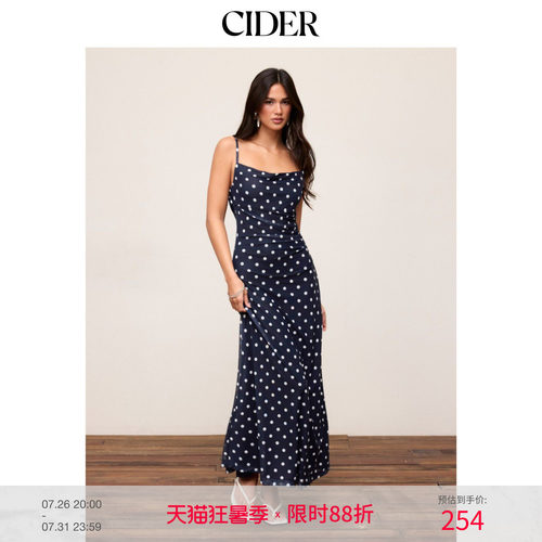 CIDER2026春季新品网纱波点蕾丝拼接高腰鱼尾长连衣裙115393612
